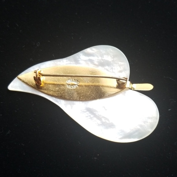Leaf pin brooch mother of pearl with gold tone - Picture 2 of 4
